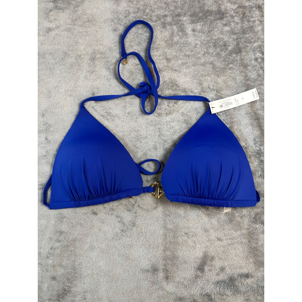 Victoria's Secret Swim Royal Blue Gold Hardware Triangle Bikini Top Large NWT
